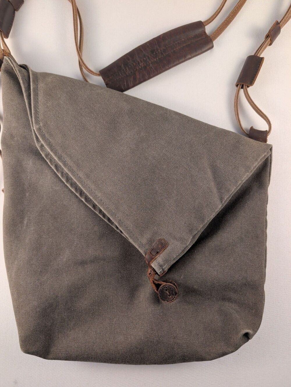 Vintage Waxed Canvas and Leather Crossbody Bag with Button Closure